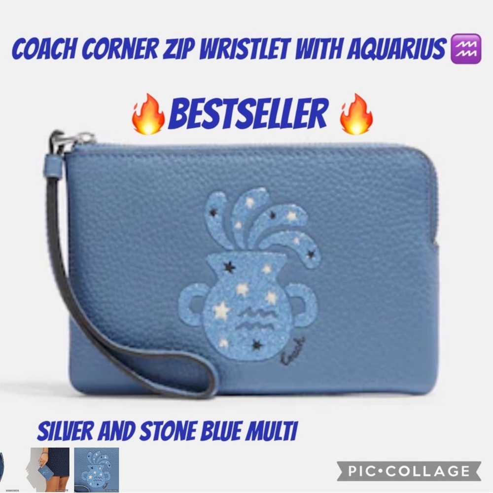 Coach corner zip wristlet with Aquarius ♒️ New 🔥